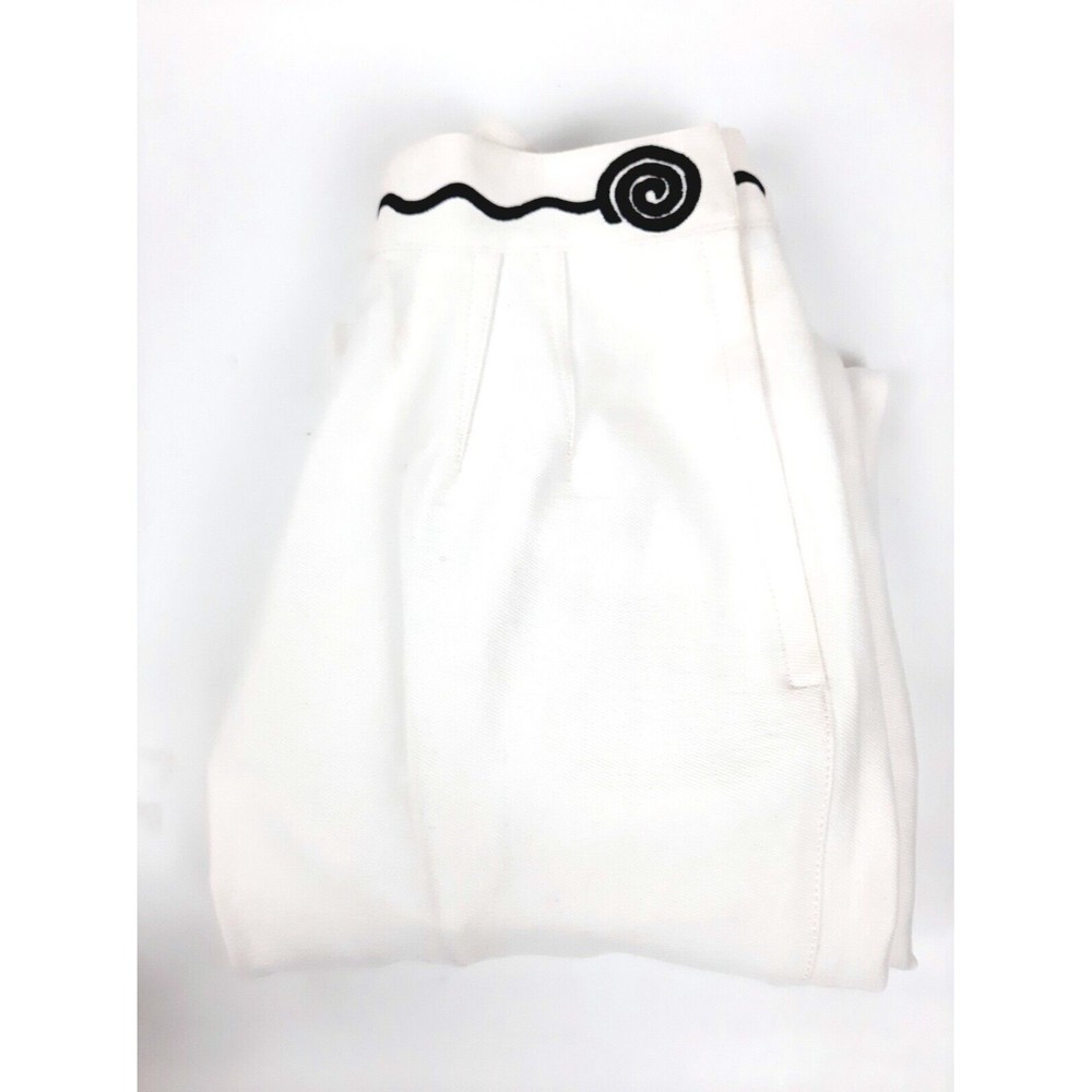 Vintage 1980s Gene Ewing White Stirrup Pants Black Scroll Design Womens Size 8